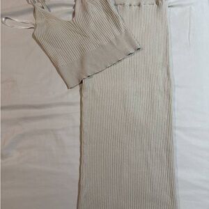 Calvin Klein Jeans Cream Knit Ribbed Tank Top and Skirt Set